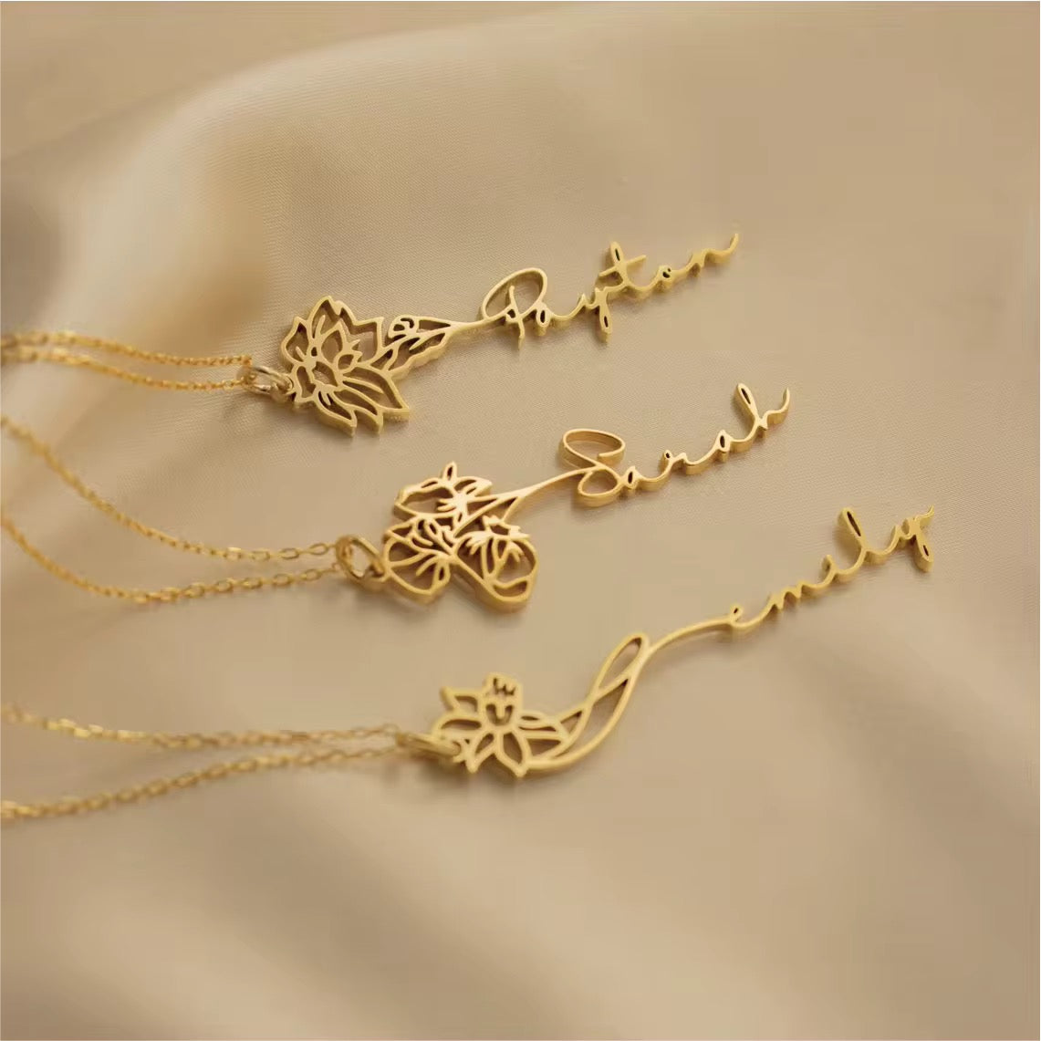 Personalized Birth-flower Name Necklace | Custom Initial & Name pendant| Minimal Forever Jewelry