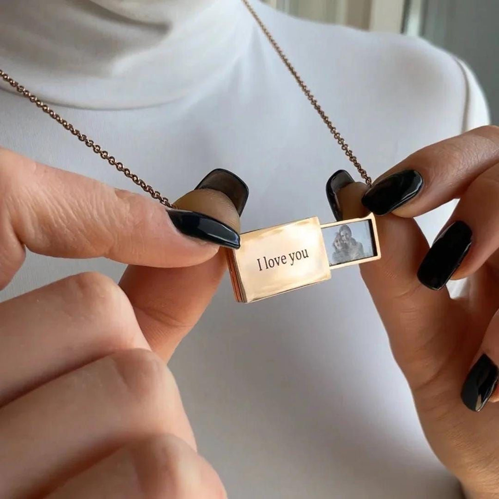Personalized Photo Necklace with Custom Message – Hidden Image Memory Jewelry