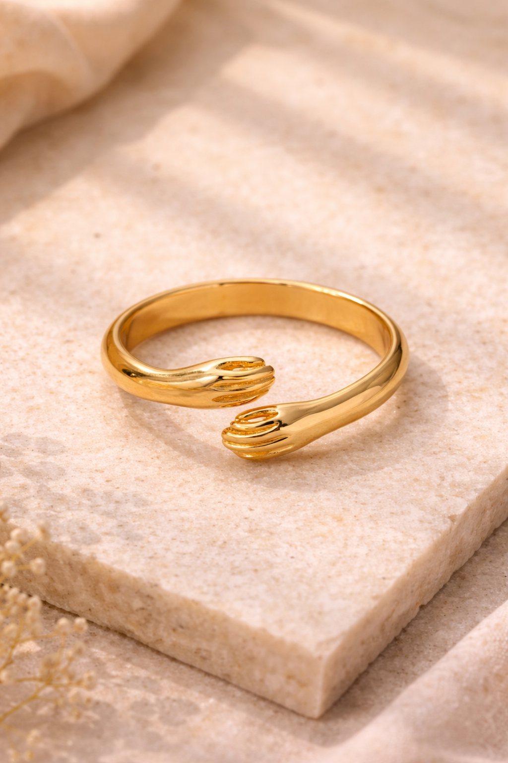 Gold Adjustable Hug Ring – Minimalist Open Hand Wrap Ring