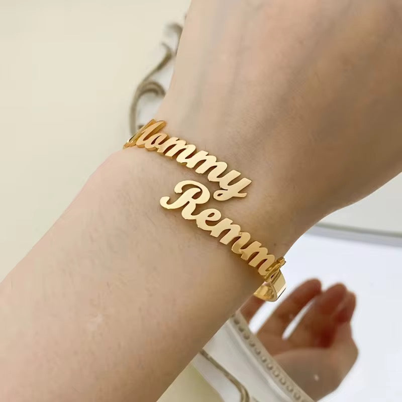 Custom Name Bracelet – Personalized Gold Name Bangle