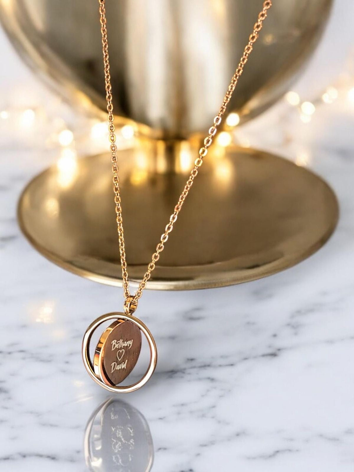 Custom Spinning Engraved Necklace – Personalized Photo, Name & Text Rotating Pendant