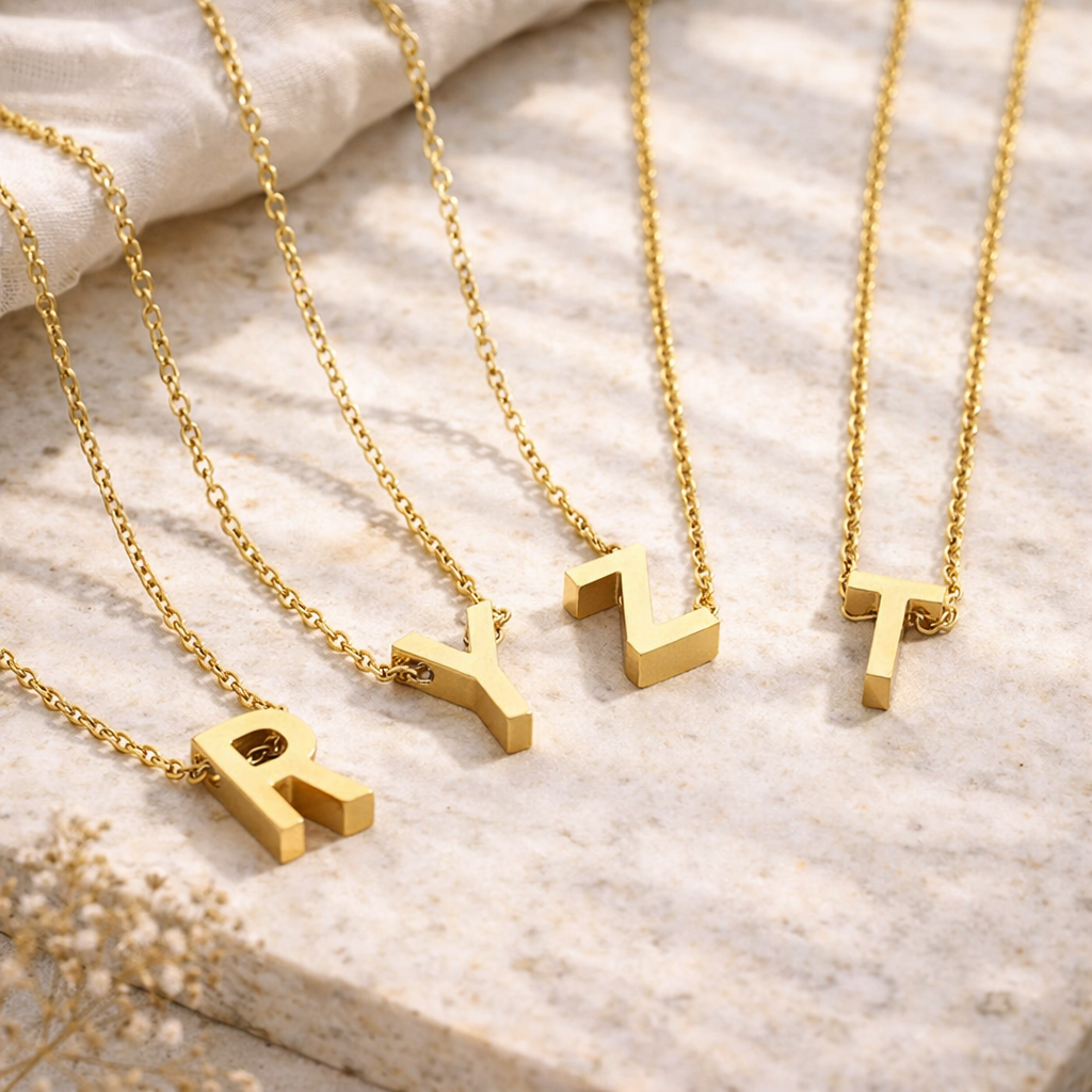 Gold Initial Necklace A–Z – 18K Gold Plated Minimalist Letter Pendant for Women