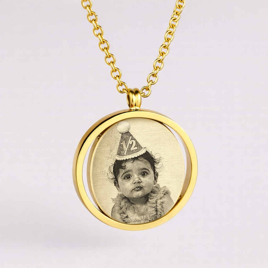 Custom Spinning Engraved Necklace – Personalized Photo, Name & Text Rotating Pendant
