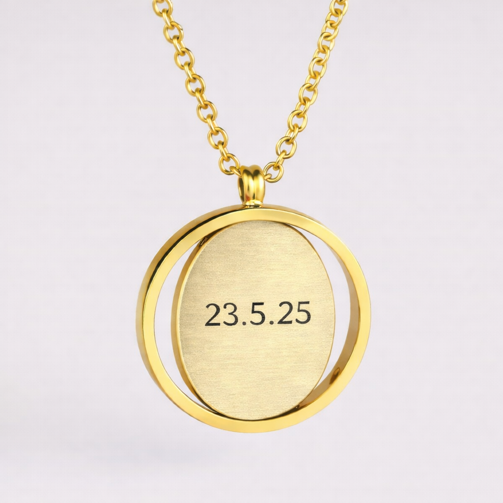 Custom Spinning Engraved Necklace – Personalized Photo, Name & Text Rotating Pendant